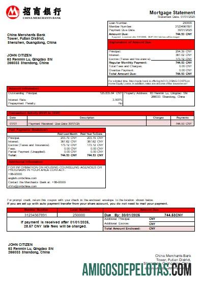 Declaração de hipoteca do China Merchants Bank Scr baixar para verificação